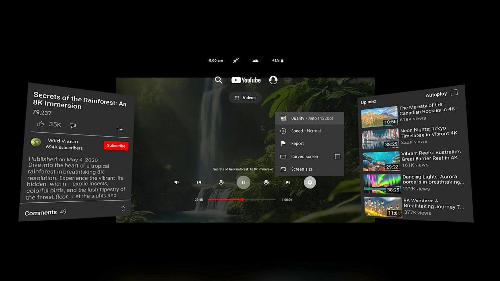 Google introduce el streaming 8K de Youtube en Meta Quest