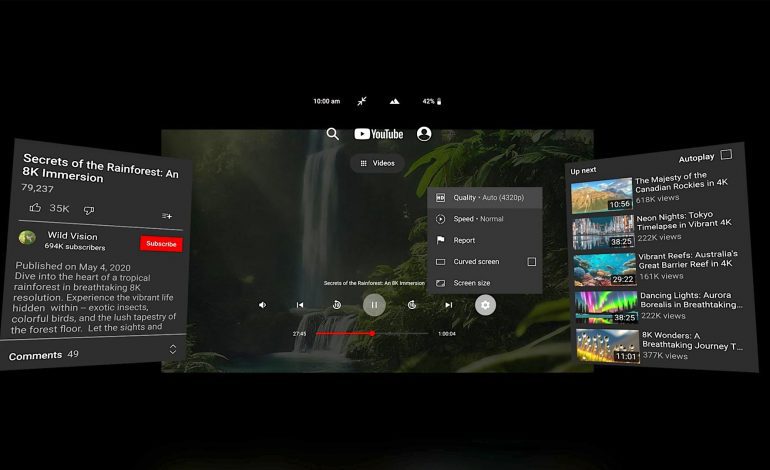 Google introduce el streaming 8K de Youtube en Meta Quest